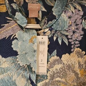 Chico's Elegant Floral Jacket in Blue and Gold